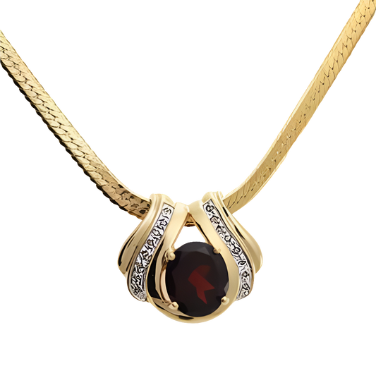Gorgeous Womens 18K Yellow Gold Over Solid Sterling Silver 0.22 CTW Diamond and 7.0 CTW Garnet 16 Inch Designer Necklace