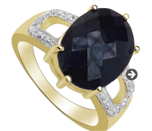 Gorgeous Womens 14K Yellow Gold Over Solid Sterling Silver Diamonds and 7.5 CTW Sapphire Size 7 Designer Ring