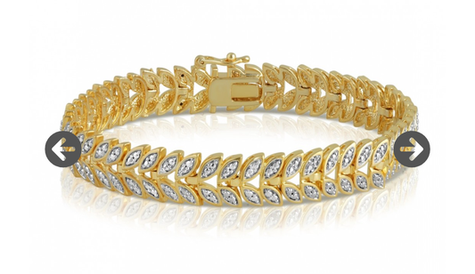 Beautiful Womens 14K Yellow Gold Over Brass 0.02 CTW Diamond 7.5 Inch Designer Petals Bracelet