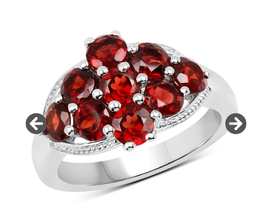 Captivating Womens 2.88 CTW Garnet Sterling Silver Size 7 Designer Ring